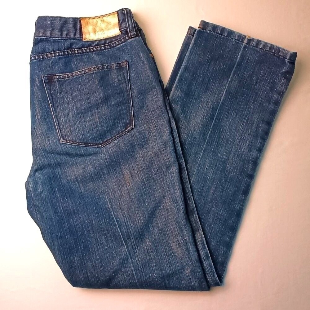 Lauren Ralph Lauren Womens Modern Slim Metallic Shimmer Jeans Size 8P Blue Gold